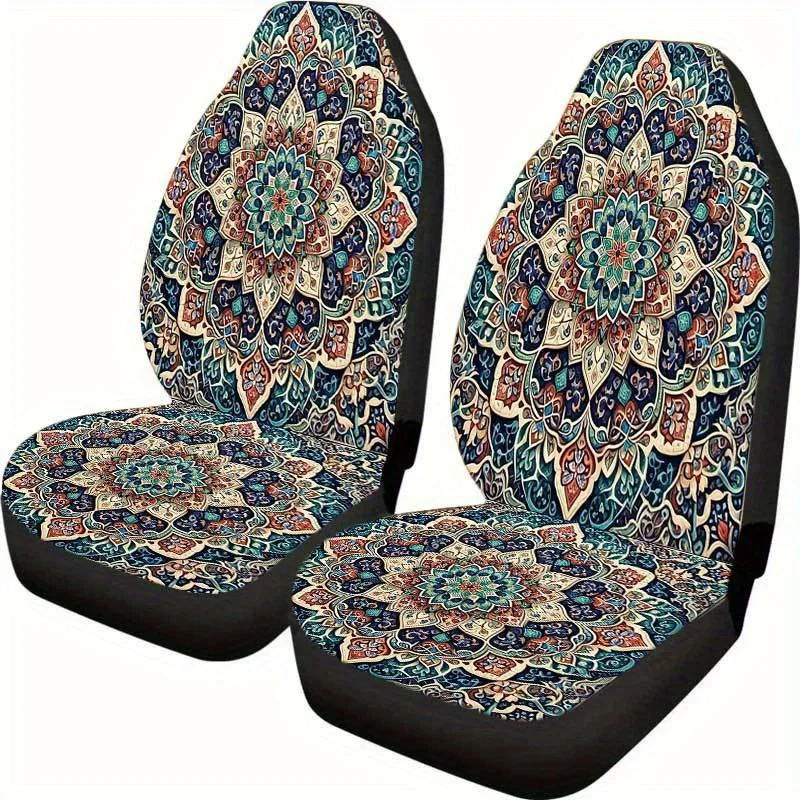 

2pcs Universal Car Seat Covers - Inspiring Mandala Design, Suitable For Cars SUVs Trucks Front Row Protection Coverage Durable C