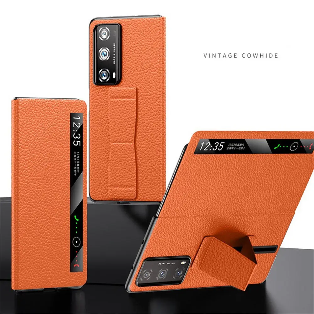 Magnetic Genuine Nappa Leather Flip Case for Honor Magic V2 VS2 Smart Window View Full Cover