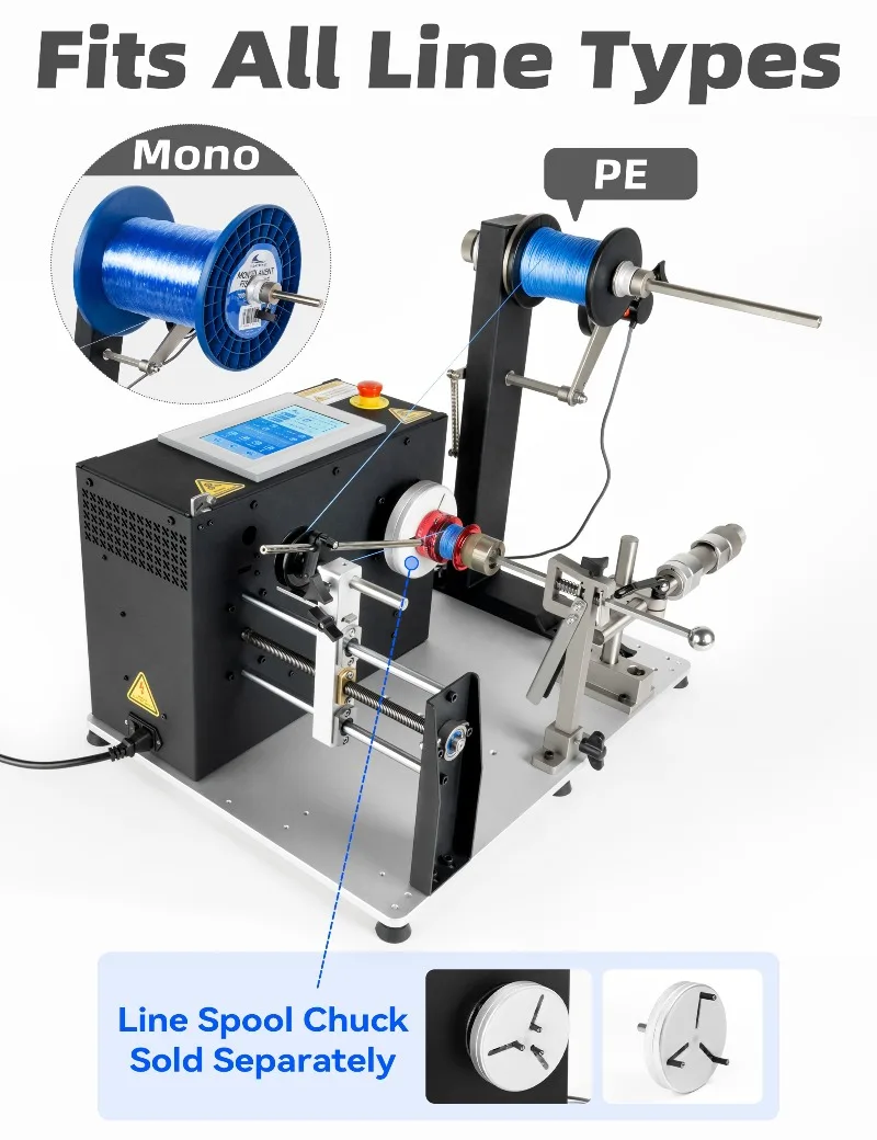 Automatic Electric Line Spooling Machine PLC With Touchscreen And High Torque Motor For Baitcasting Spinning Conventional Reels