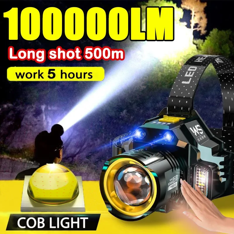 Rechargeable Powerful LED Headlamp with Telescopic Zoomable Headlight - Outdoor Waterproof High Lumen Work Head Light
