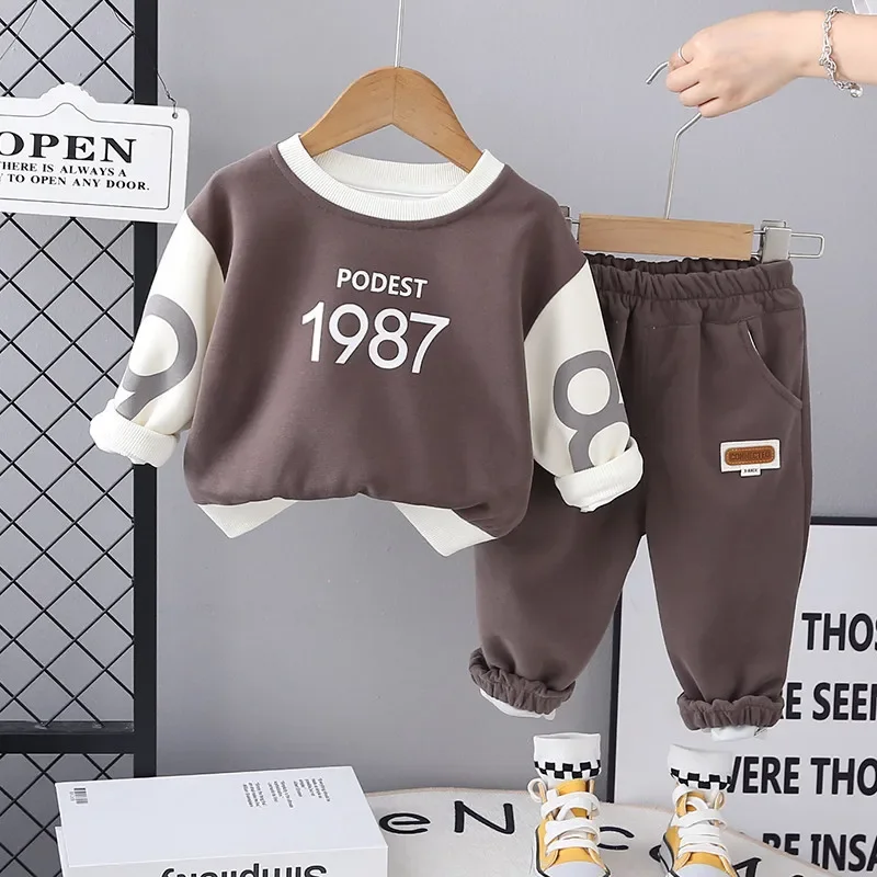 Fall Casual Baby Boys Outfits Newborn Clothes Letter Print Long Sleeve Sweatshirt Tops Drawstring Pants Set Infant Soft Suits