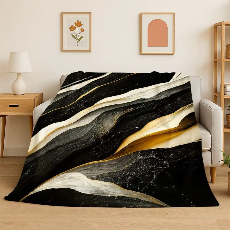 Luxurious Marble Nordic Art Colorful Stones Flannel Blanket Soft Throw Blanket for Bedroom Living Room Bed Travel Camping Picnic