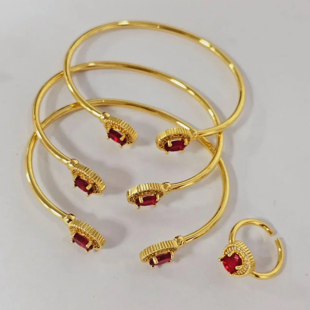 Kristall Frauen Armreifen Ring Zirkon Nigeria 3PCS Afrika Mode Armreif Schmuck Erweiterte Glanz Vergoldet Manschette Armband Bankett – Detail 11