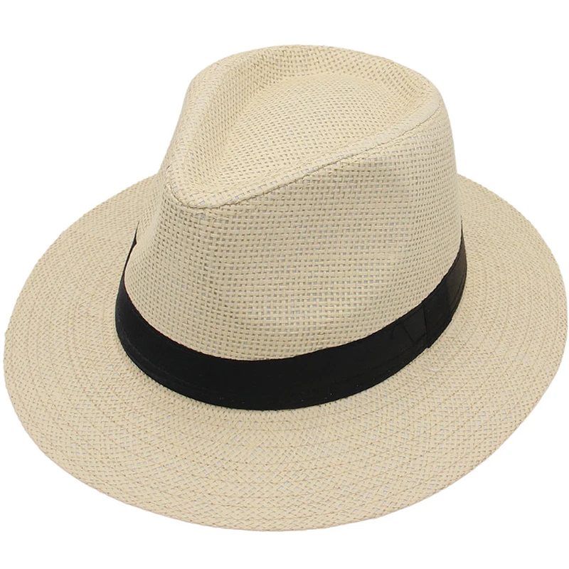 Natural Panama Straw Hats Women Men Summer Beach Sun Hat Outdoor UV-Protection Straw Cap Lady Casual Wide Brim Sun Caps 57-62cm