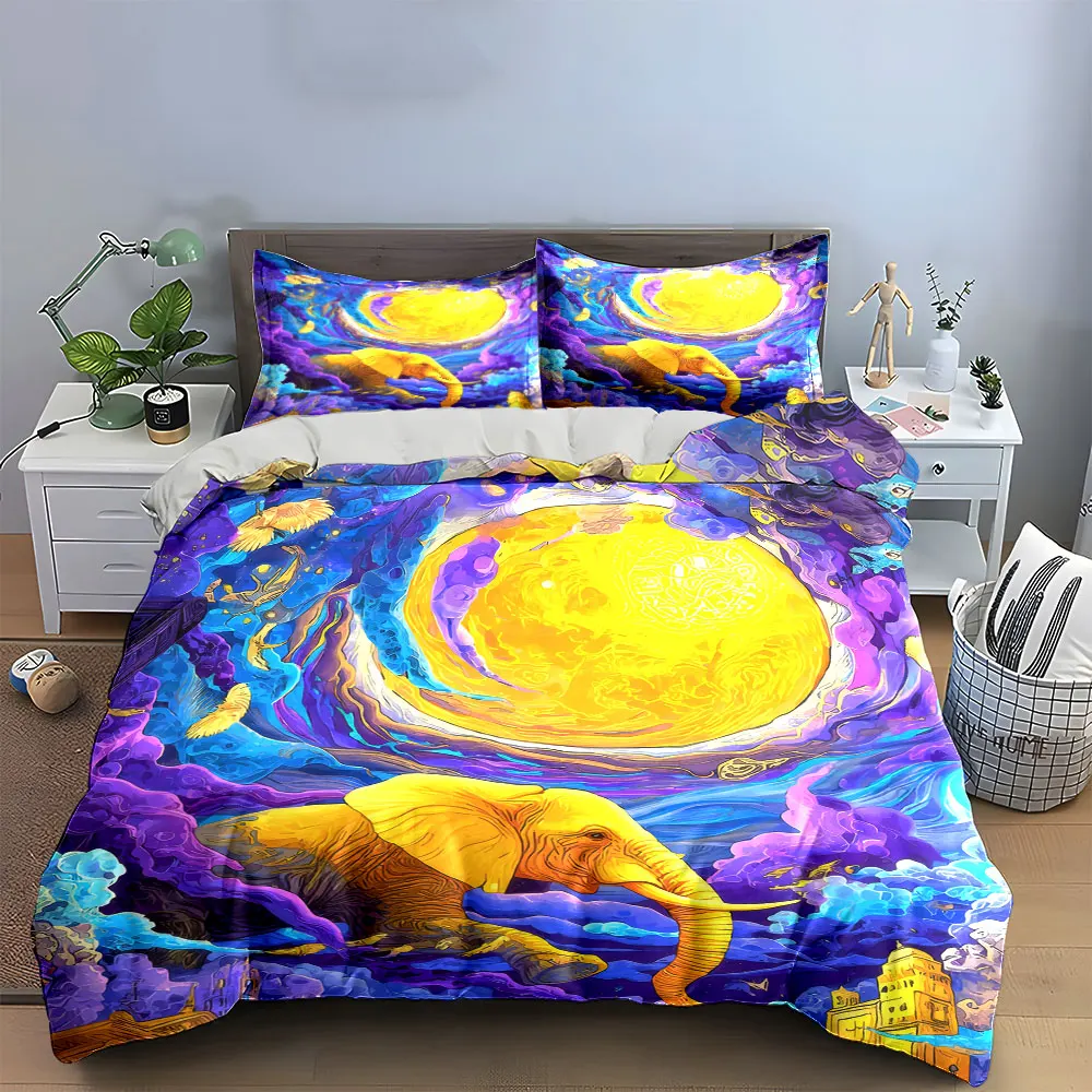 

"Colorful Elephant Dream Art Set" Bedding Set with 1 Duvet Cover 2 Pillowcases Single Double King Queen, Gift