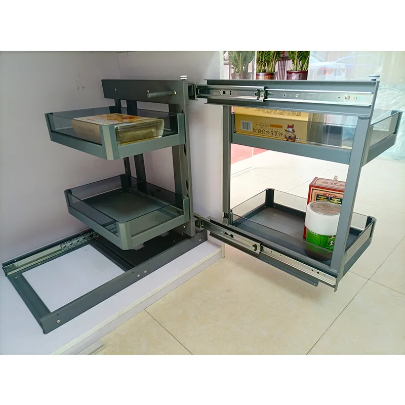 Cabinet Corner Full Pull Out Small Monster Pullout Kitchen Built-In Tempered Glass Drawer Organizer