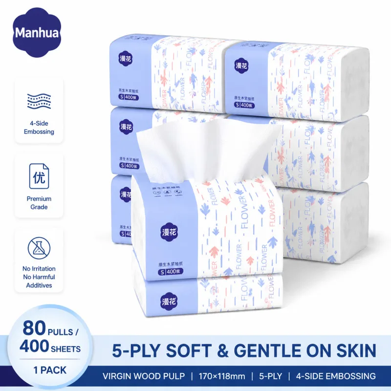 lencos-faciais-manhua-400-folhas-5-camadas-grossos-e-macios-absorventes-de-papel-natural-para-uso-domestico-escritorio-viagem-e-uso-diario