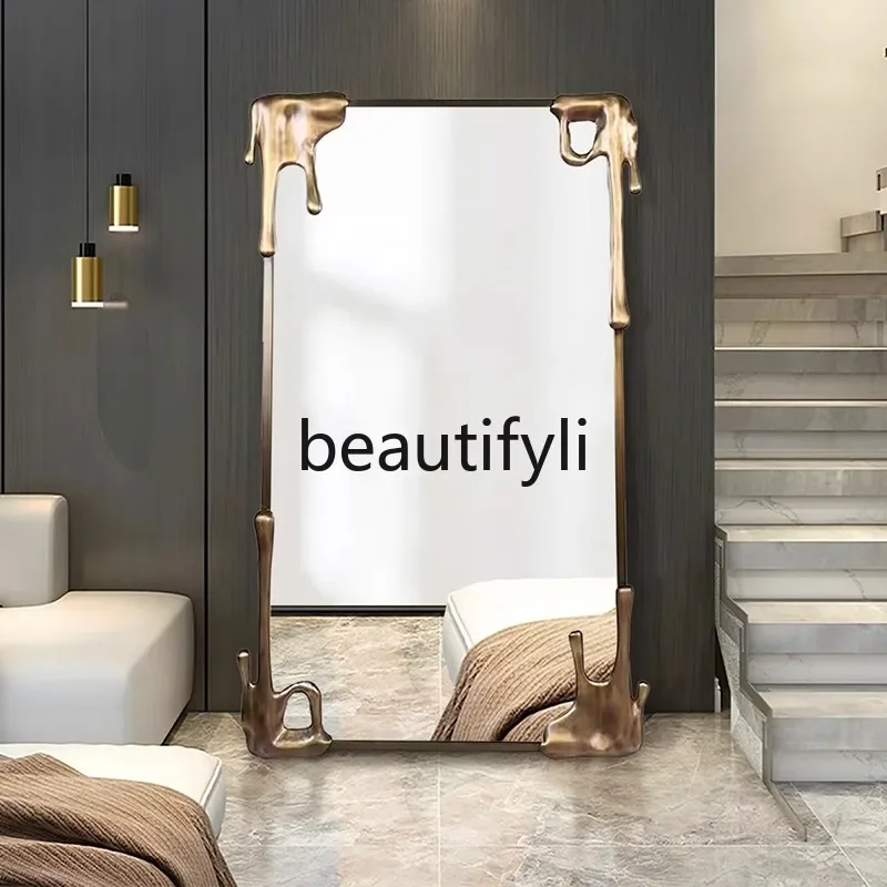 

European retro full-length mirror solid wood clothing store fitting mirror home full-length mirror gold5556