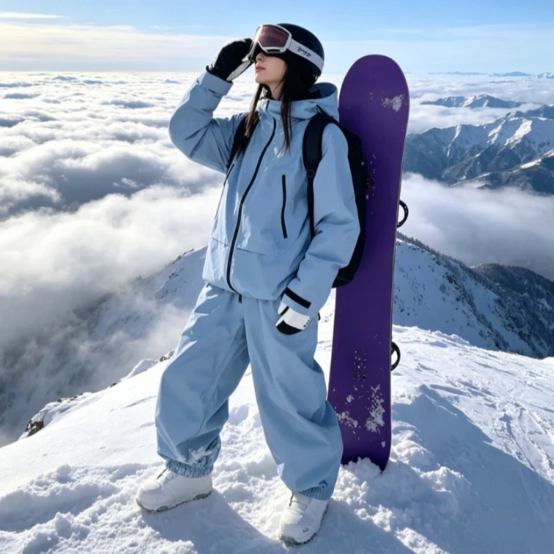 2026 Winter New Baggy Ski Suit Women Snow Clothes Adult Outdoor Men's Sportswear Sets Snowboard Top Pants Single Double Board