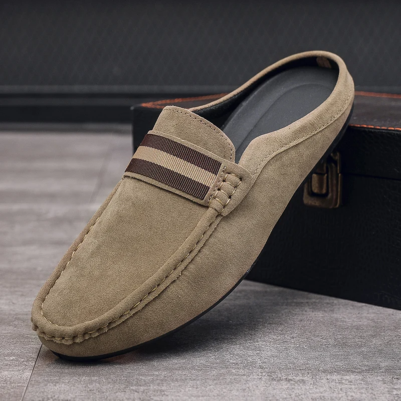 Zapatos de cuero de moda para hombre, tipo pantuflas, transpirables, casuales, cómodos para caminar, mocasines sin cordones, para conducir, estilo lazy.