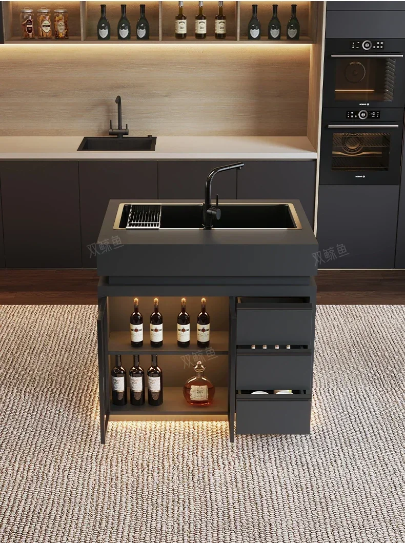 

Single island cabinet dining table household light luxury integrated bar table dining table restaurant new high-end sense