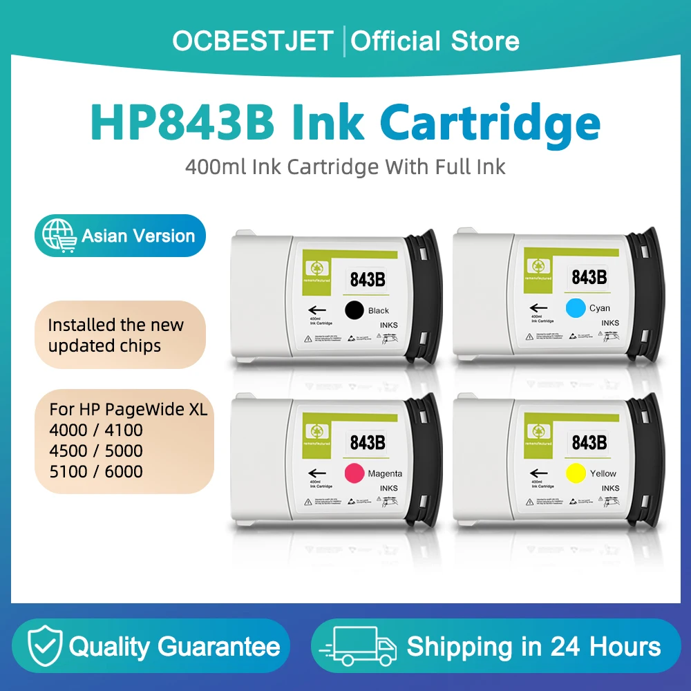 

For HP 843B Ink Cartridge 400ML With Full Ink HP843B For HP PageWide XL 4000 4100 4500 5000 5100 Printer C1Q61A C1Q62A C1Q63A