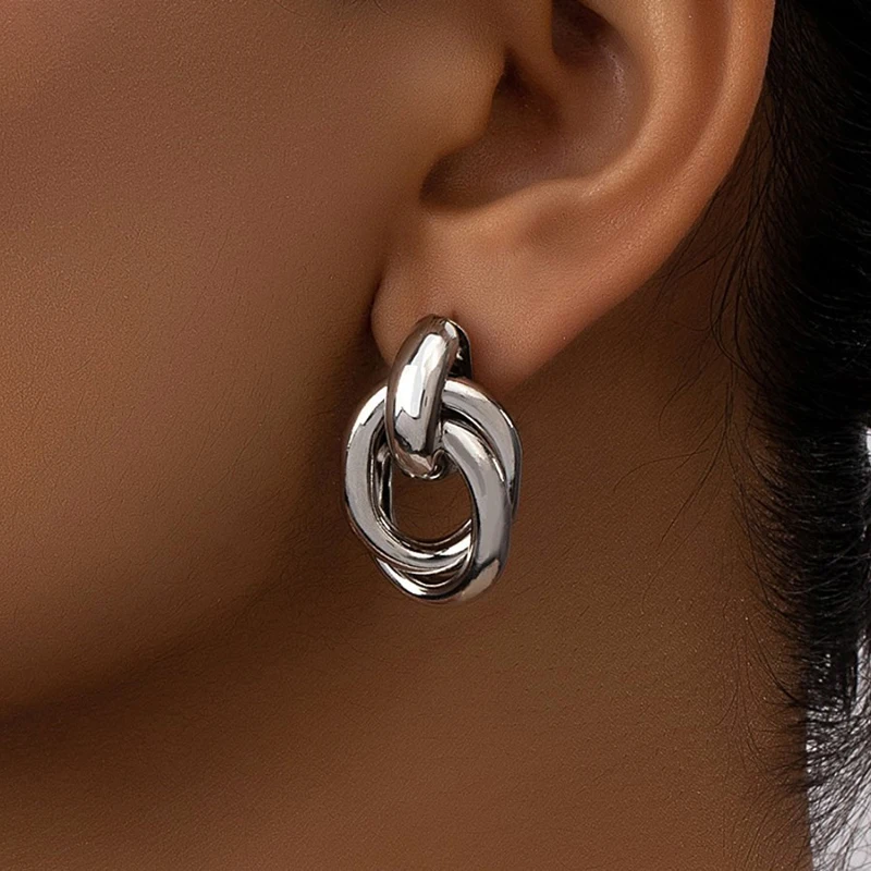 Gold Silver Color Knot Hoop Earring For Women Shiny Plating Trendy Eardrop Cute Daily Wear Jewelry
