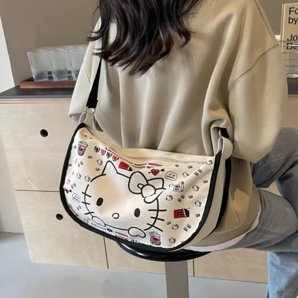 2024 New Keeplay Sanrio Hello Kitty Stuff Shoulder Canvas Bag Large Capacity Student Crossbody Dumpling Bags for Women Girls