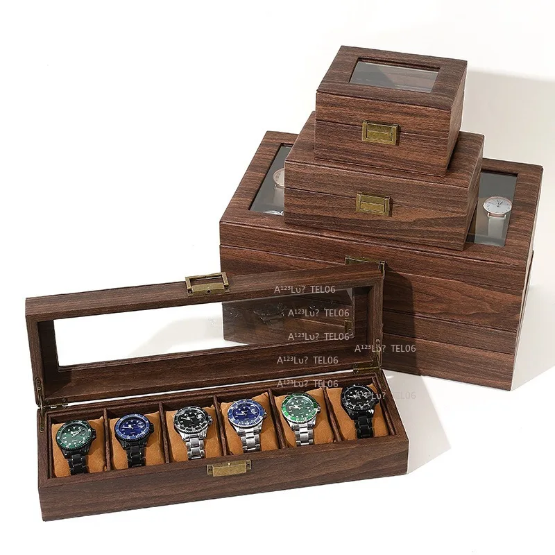 Vintage Wood Grain PU Leather Watch Box Dustproof Display Organizer Case for Jewelry Storage