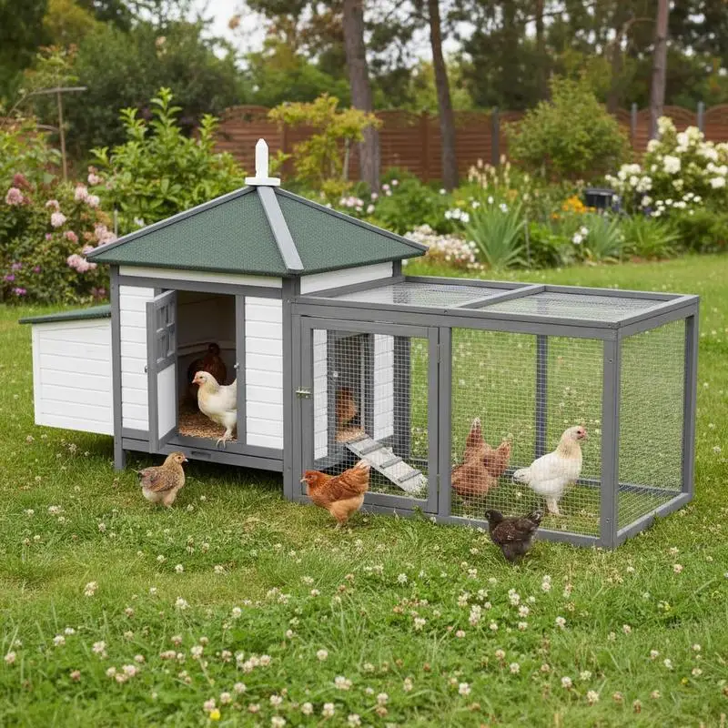 

Chicken Coop Small Animal Pet Cage w/ Nesting Box Outdoor Run Wooden