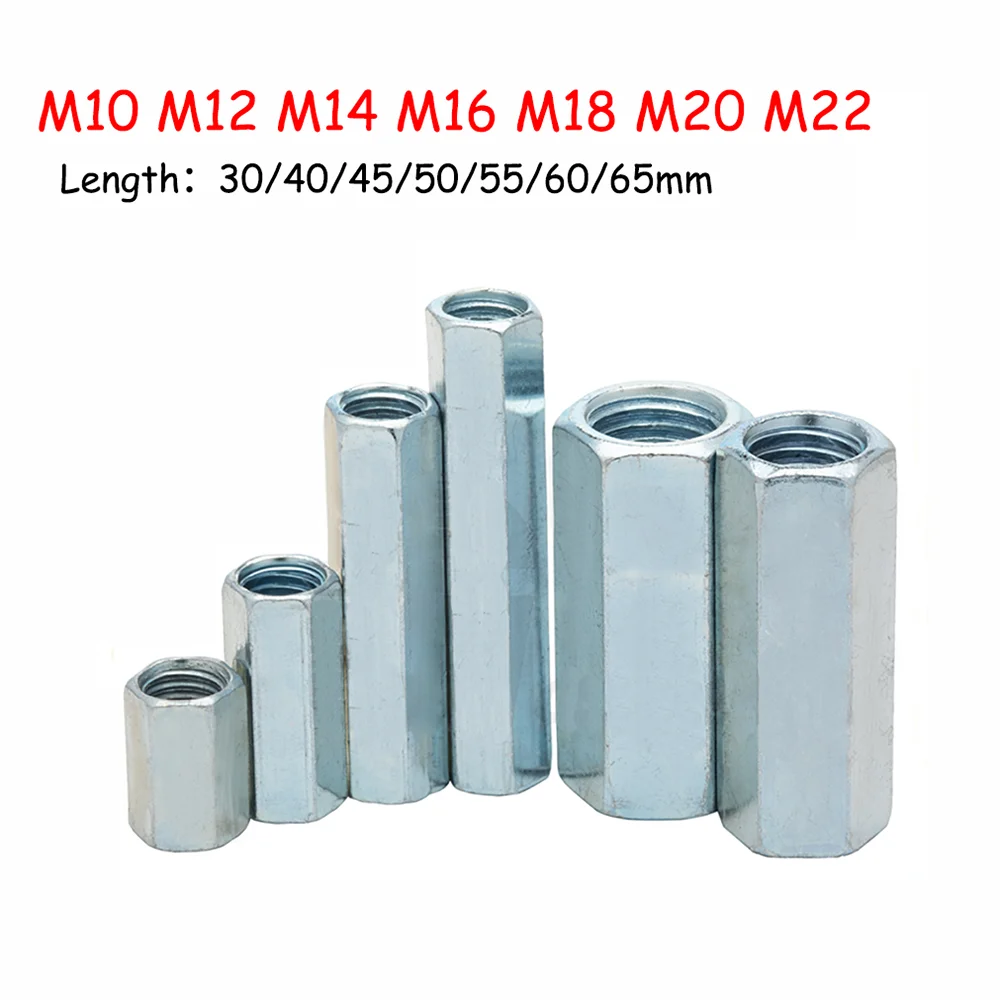 

M10 M12 M14 M16 M18 M20 M22 Hex Rod Coupling Nuts hreaded Rod Connectors Galvanized Coupler Joint Sleeve Extension Nut