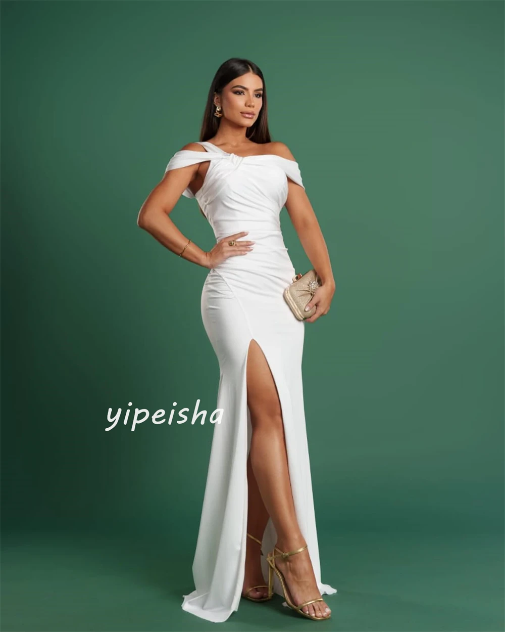 Jersey Ruched Christmas A-line Off-the-shoulder Bespoke Occasion Gown Long Dresses