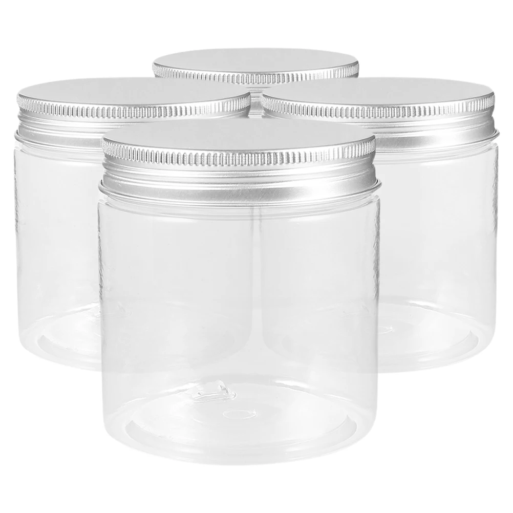 

4 pcs 250ml Silver Aluminum Lid Plastic Jars Empty Storage Containers Wide Mouth Spice Jam Storage Portable Containers