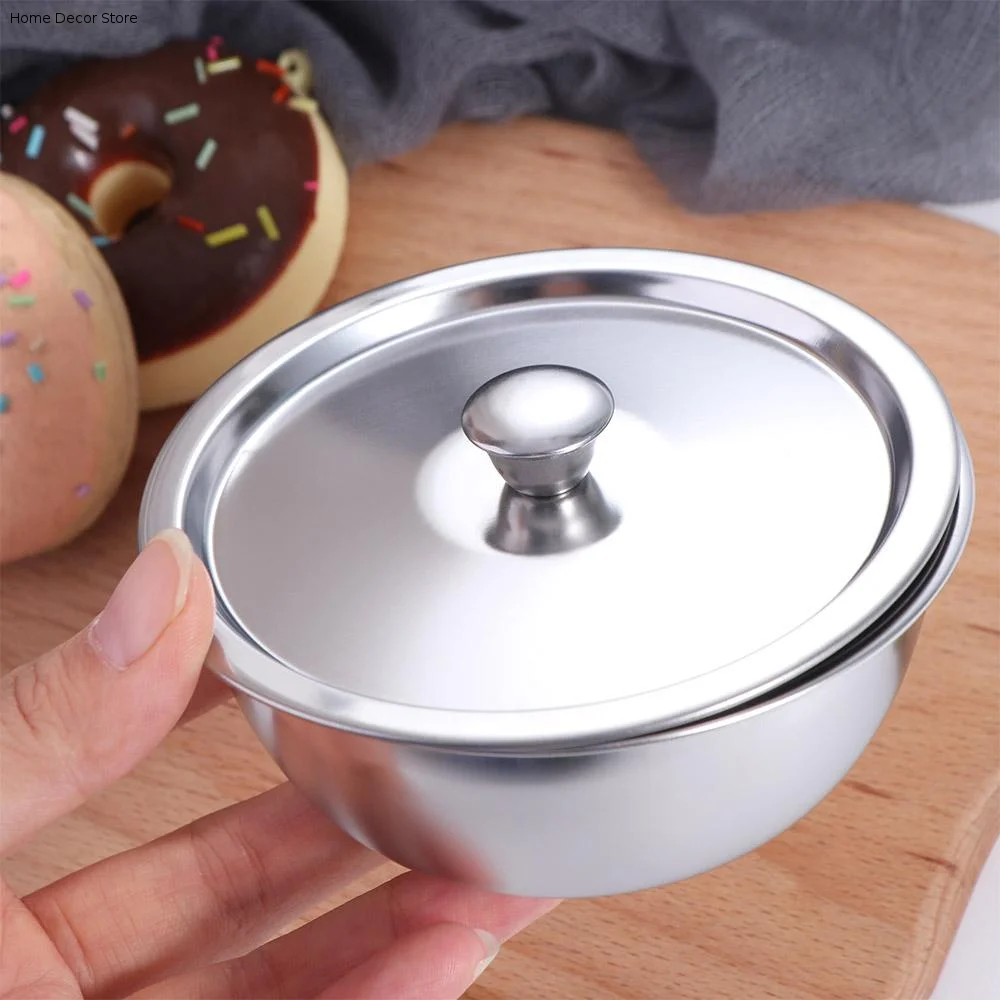 Food Storage Container 304 Stainless Steel Steamed Egg Bowl Lid 10cm Stew Bowl Multifunctional Soup Cup Fruit