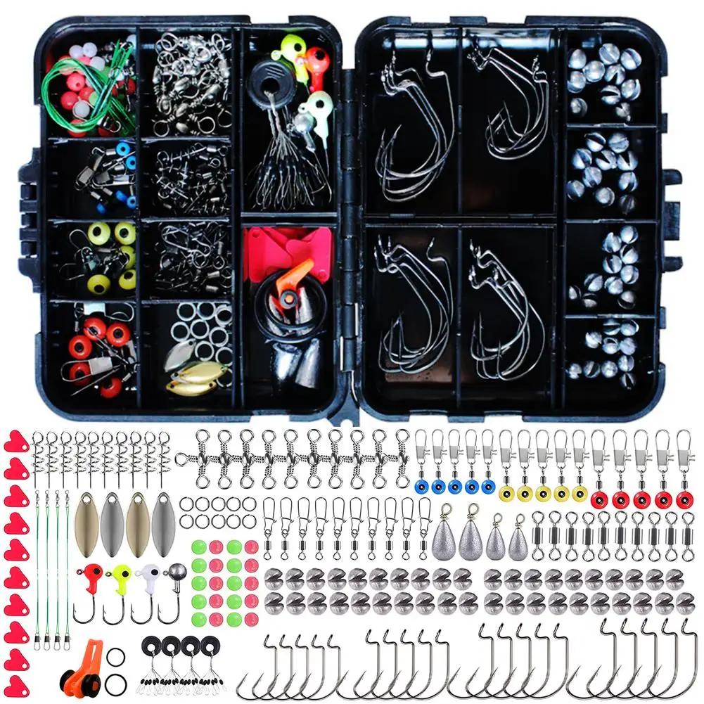 

187pcs Fishing Accessories Kit Set Including Fishing Hooks Sinker Weights Fishing Set With Tackle Box