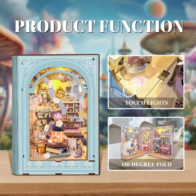 

OUZEY DIY Деревянный миниатюрный набор для создания уголка для чая с принцессами, вставки для книжной полки, подставка для книг, подарок на день рождения для друзей