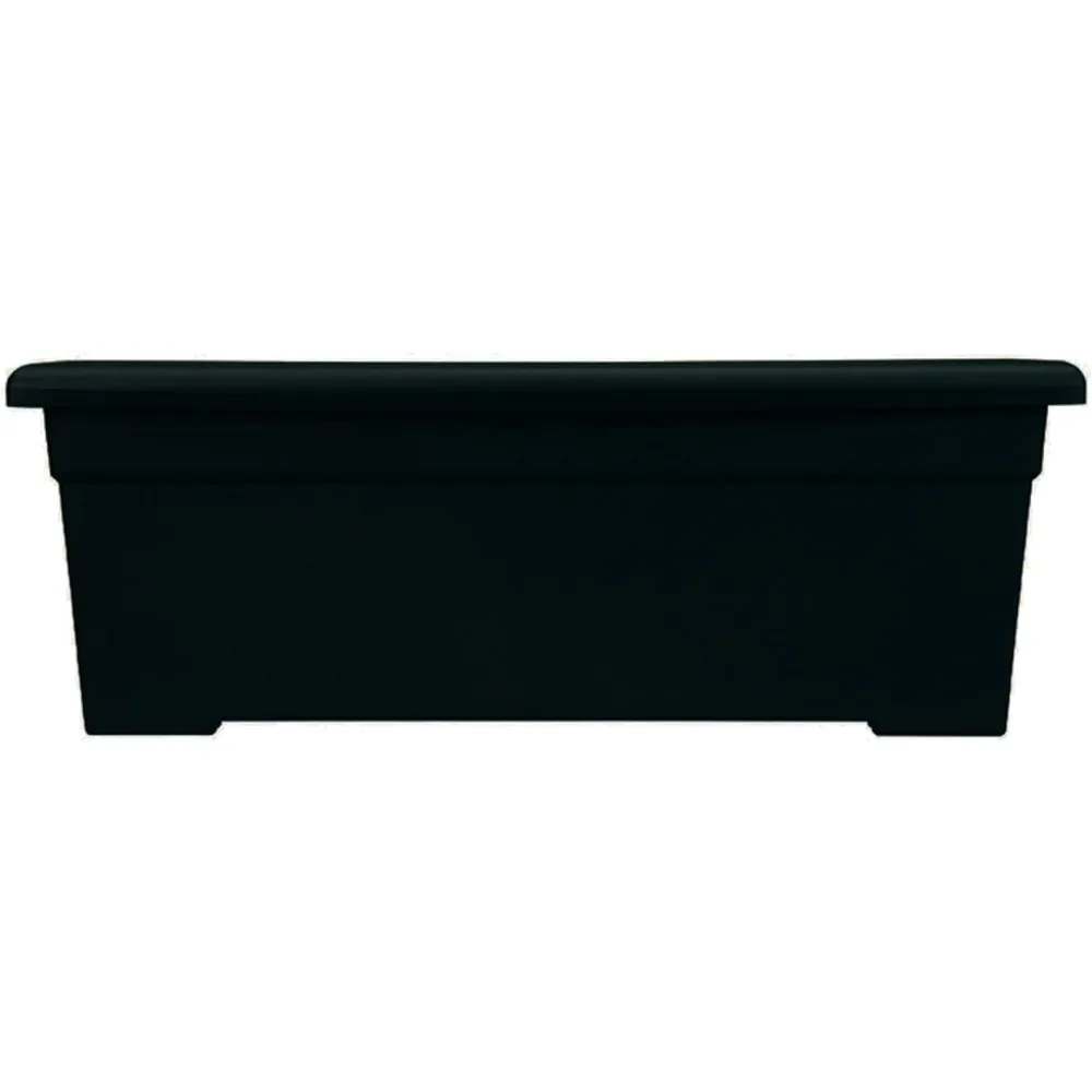 

28 Inch Large Rectangular Plastic Planter Box with Drainage for Outdoor Patio Deck Pool Black