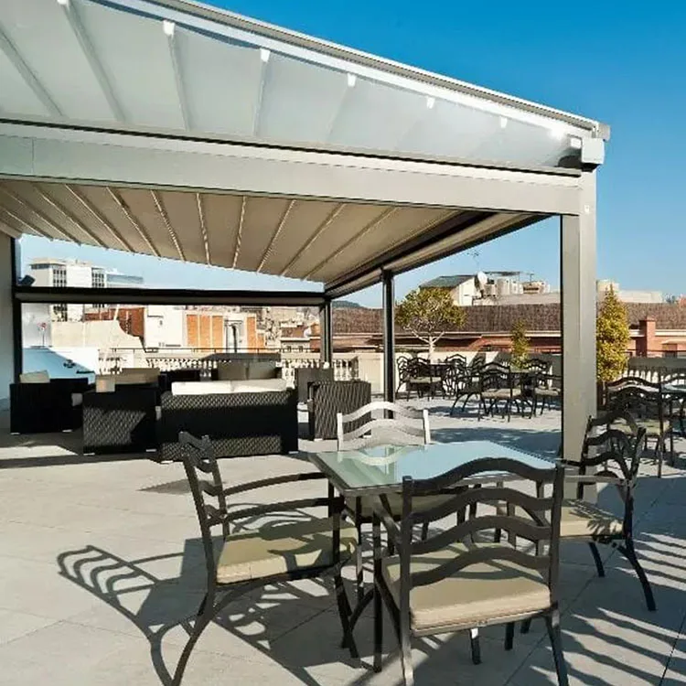 Café restaurante comercial à prova d'água guarda-sol tecido toldo retrátil automático