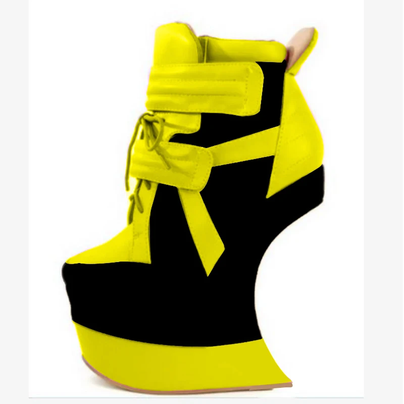 

DIZHUANG Сексуальные женские сапоги на высоком каблуке. Разноцветные ботинки на шнуровке. Высота каблука около 18 см. Странные стильные ботильоны. 34-46