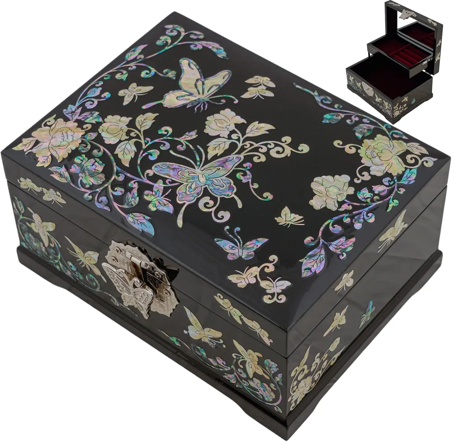 Mother of Pearl Jewelry Box - Handmade Wooden Keepsake for Women, Gift for Wife Mom on Anniversary Birthday Mother's Day