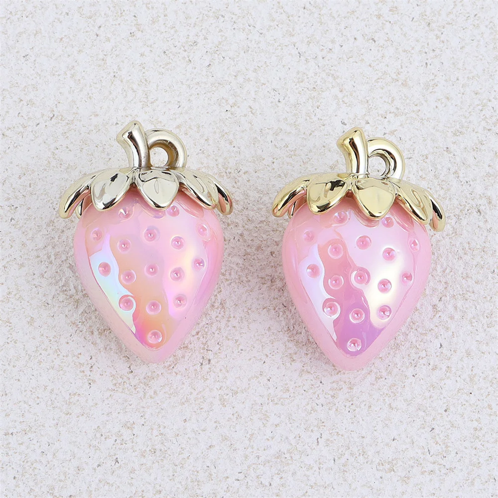 10pcs Transparent 23x31mm Strawberry Acrylic Charms Iridescent Pendant for DIY Jewelry Making Necklace Keychain Ear Accessories