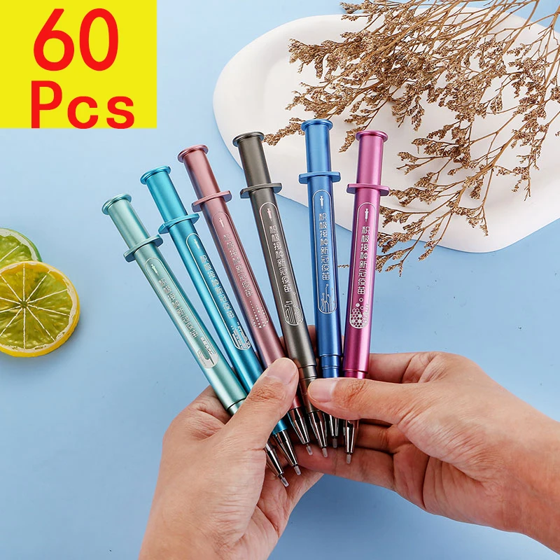 

60Pcs Luminous Syringe Gel Pens Modelling Neutral Pen Black Ink Gel Signature Pens for Students Nurse Gift Stationery