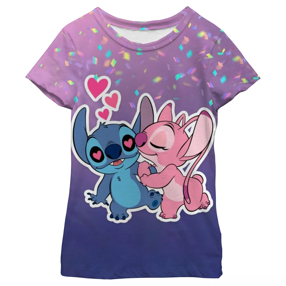 Children Girls Disney Stitch T-shirt Cute Kids Clothing Casual Cartoon Girl Short Sleeved Summer Child T Shirts Quick Dry Tops