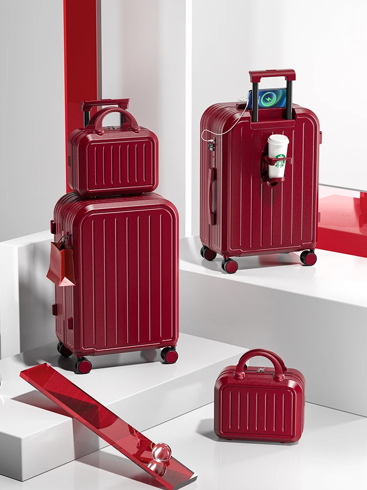 red-wedding-suitcase-engaged-bridal-trunk-password-protected-luggage-durable-abs-pc-material-with-rollers-for-bridesmaid