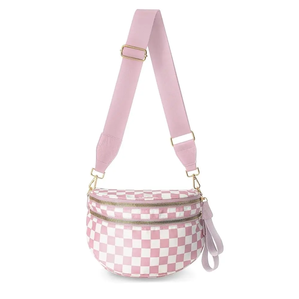

Checkered Crossbody Bag Nylon Bum Bags for Women Spacious Handbags Checkered Purse Fanny Packs with Shoulder Strap