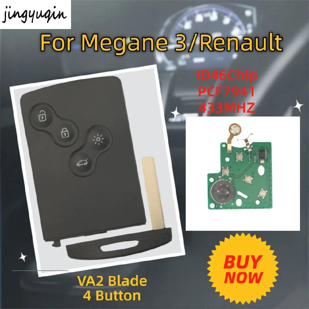 Jingyuqin 433MHz ID46-PCF7941 Chip VA2 Blank Blade Smart Card Fernbedienung Autoschlüssel Halbintelligent für Renault Megane 3 Laguna Scenic