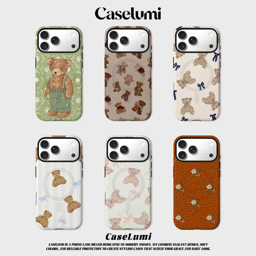 CaseLumi 2-in-1 Phone CaseFor Magsafe For iPhone 17 16 15 14 Plus 13 Pro Max Shockproof Hard PC Teddy Bear in Overalls Cover