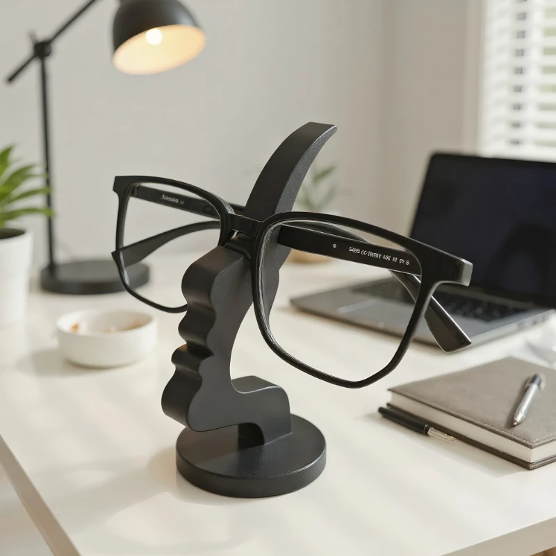 1-Piece Eyeglass Stand, Modern Curved Eyeglass Holder, Elegant Side-Mounted Eyeglass Stand - Minimalist Black Design, Desktop or Bedside Table Eyeglass Case Protector, Desktop Eyeglass Stand, Perfect for Living Room, Bedroom, Office