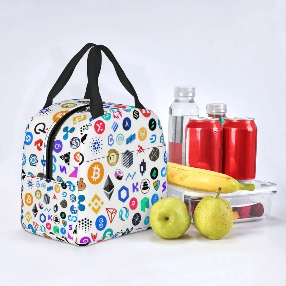 Bolsa de almuerzo con logotipo de criptomoneda Blockchain Ethereum Bitcoin Cooler, lonchera con aislamiento térmico para mujeres y niños, bolsas de comida para Picnic