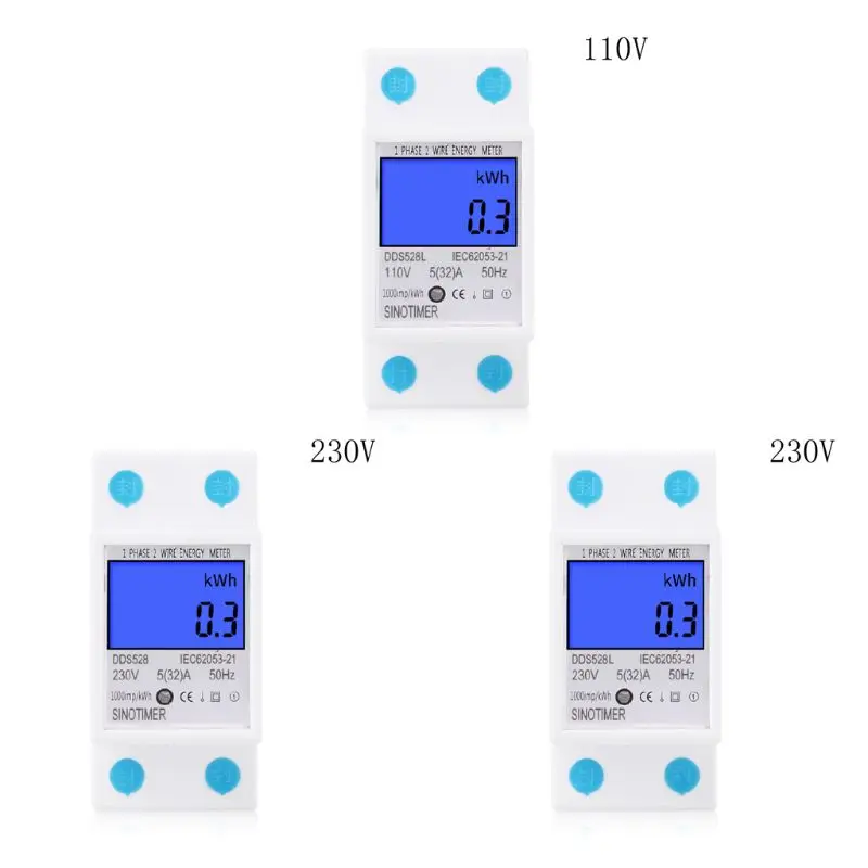 DDS528L Digital Energy Meter Single Phase 110/230V 50Hz Din Mounting LCD Display Kilowatt Hour KWH Ammeter