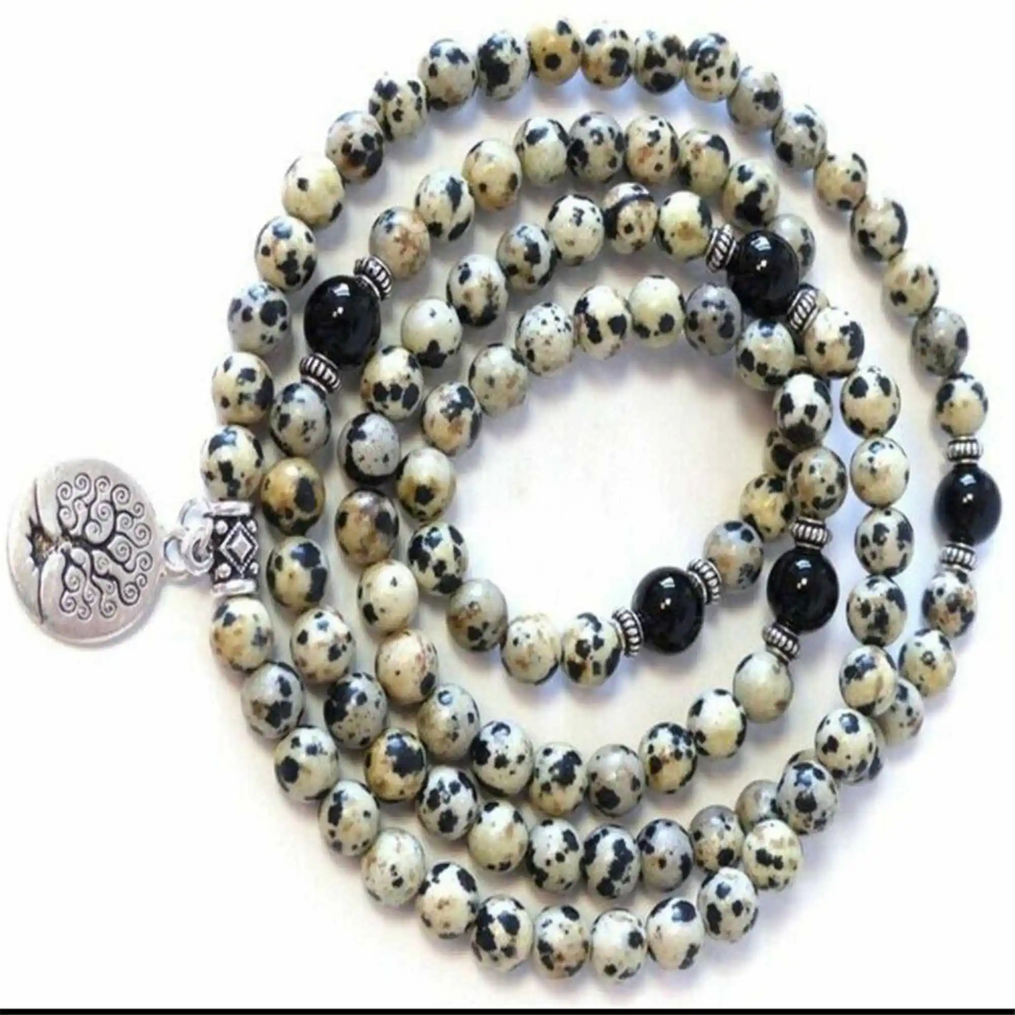 

6mm Spotted Stone Bracelet 108 Beads Tree Of Life Pendant Buddhism Crafted Adjustable Office Wear Link Gift Charm Wrap Teens