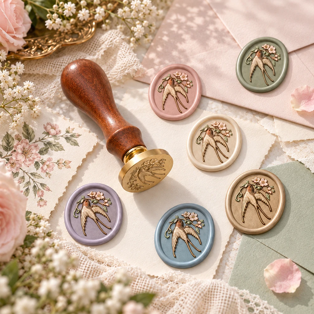 Vintage 3D Embossed Wax Seal Stamp with Handle,writer Illustration Brass Sealing Stamp for Envelope Wedding Invitation DIY Craft