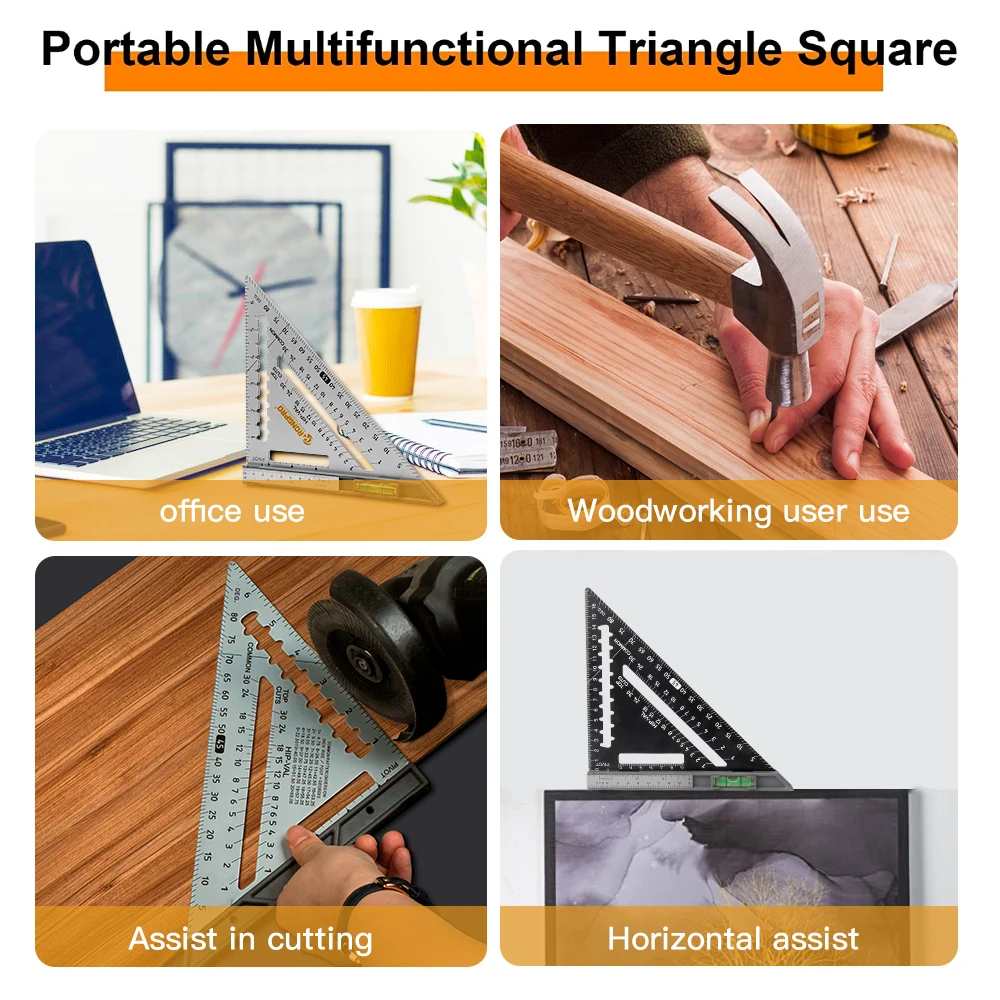 Rongpro Multifunction Triangular Angle Rule Woodworking Tools DIY Carpentry Measuring Instruments With Metal Rule Bubble level