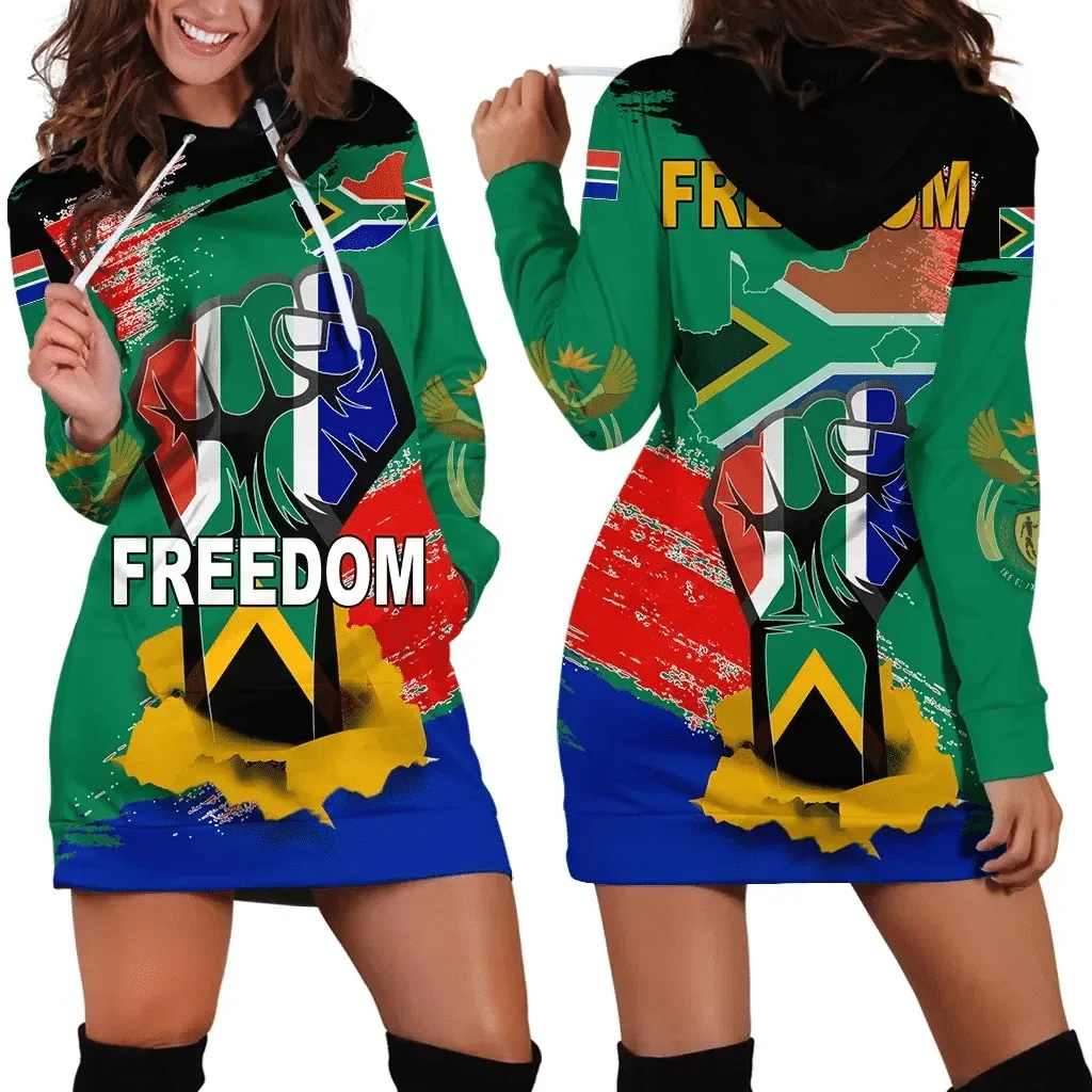 PLstar Cosmos South Africa Coat Of Arms 3D Printed Women's Hoodie Dress Autumn Casual Female Hooded Pullover Dress LMNQ07