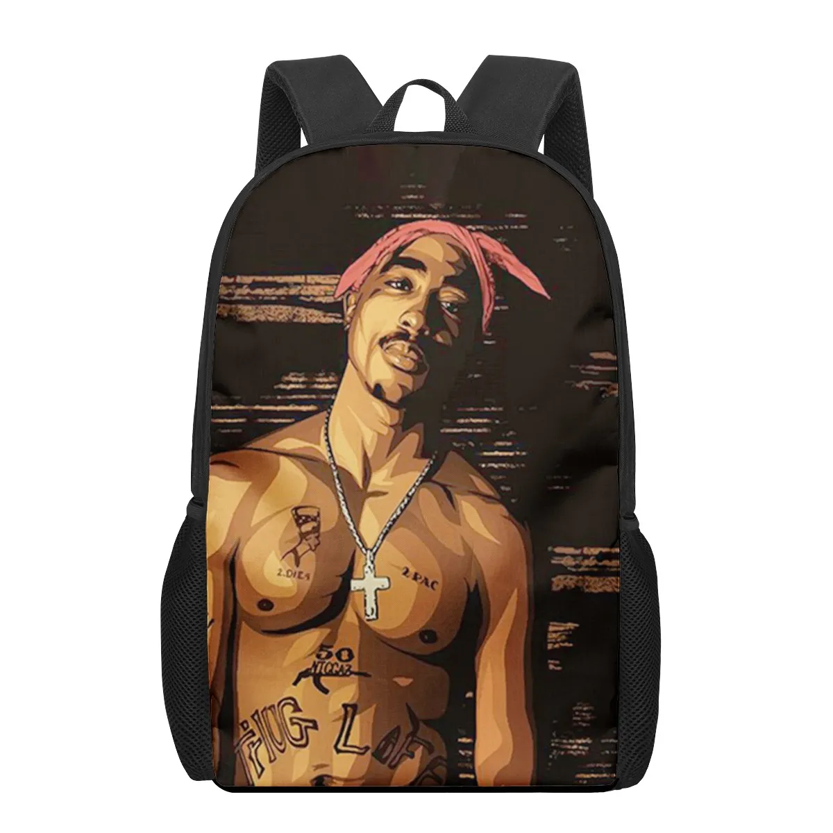 Rapper 2pac Sänger Tupac Muster Kinder Schultaschen für Mädchen Jungen Teenager Schulrucksäcke Kinder Schulranzen Studenten Büchertasche