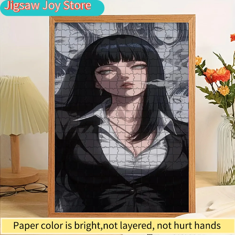 

Anime Girl in Black Blazer Collage Paper Puzzle, Stylish Anime Art of a Confident Female Character with Long Black Hair and Byak