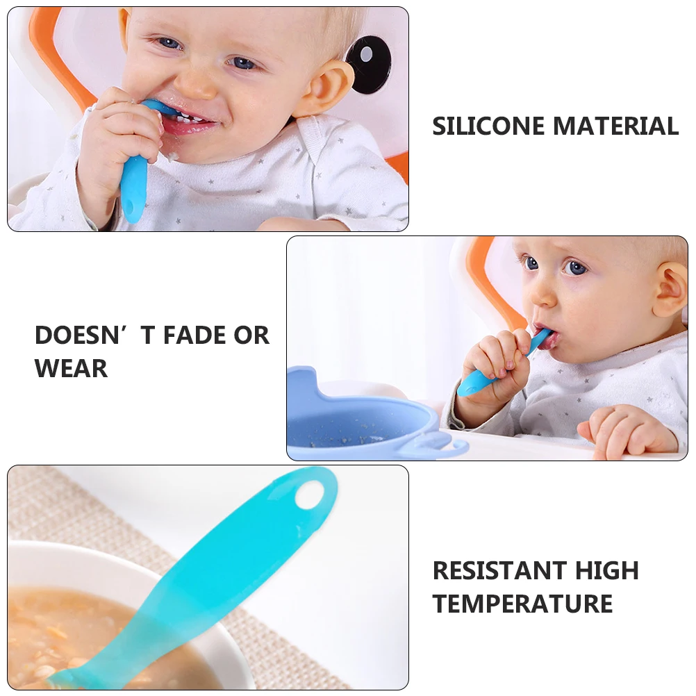 

2pcs Baby Spoons Learning Eat Training Microwave Safe Durable Silicone Toddler Utensils Portable High Temperature