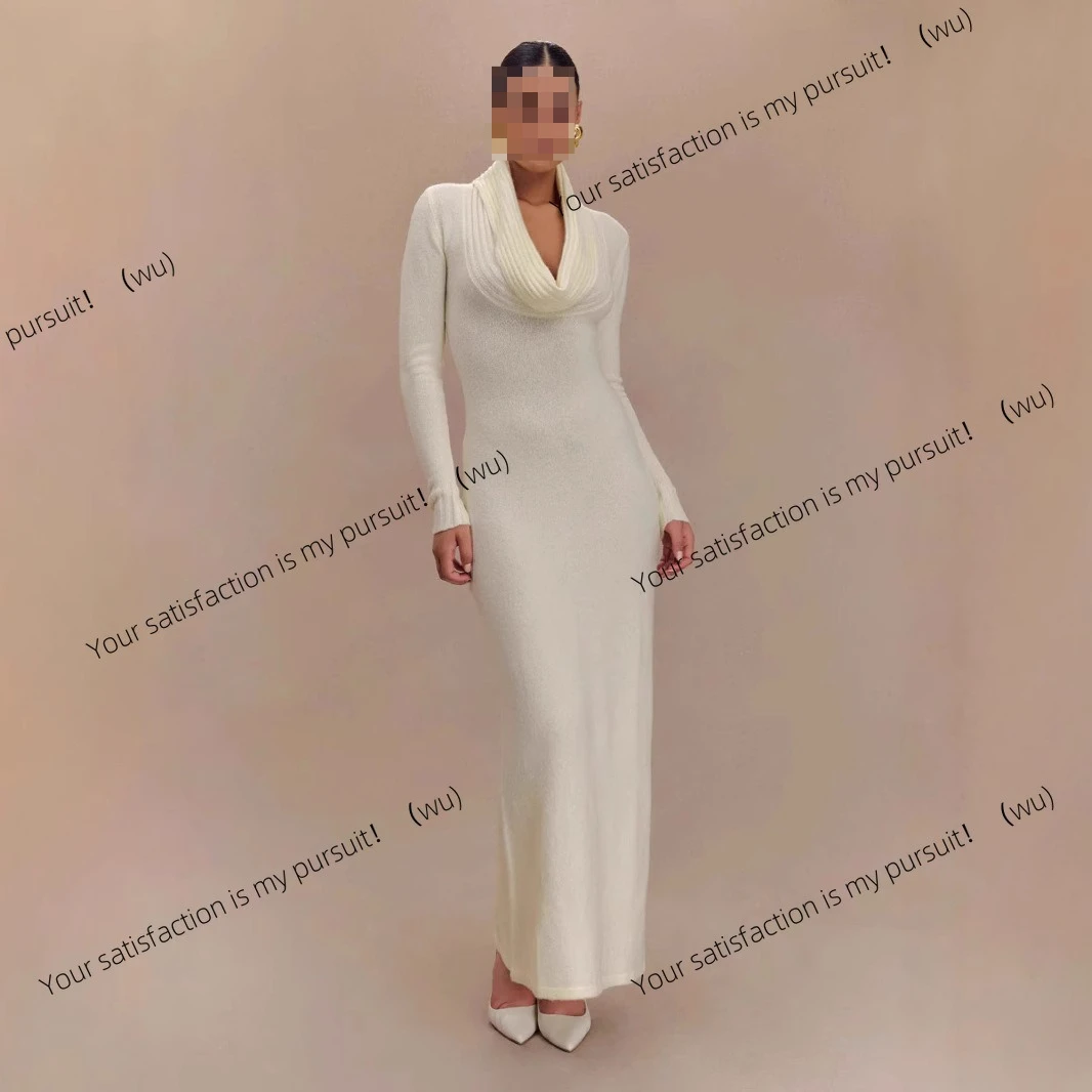 

Трикотажное платье с длинными рукавами в европейском и американском стиле, осеннее новое чистое желание, тонкое однотонное платье с талией для девочек