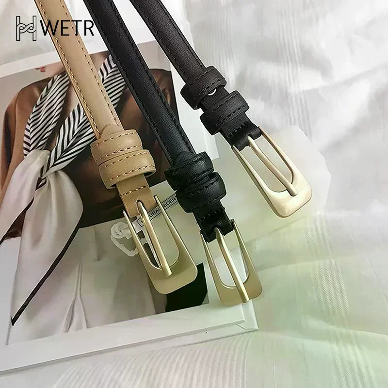 

Тонкий поясной ремень для женщин, универсальное повседневное платье в стиле ретро, юбка, простое украшение, кожаный ремешок, пряжка из сплава, неправильной формы