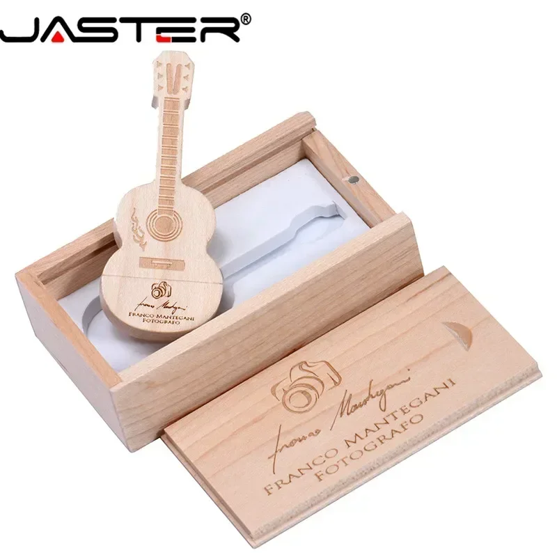 JASTER Logo personnalisé gratuit clé USB en forme de guitare clé USB boîte en bois clé mémoire clé musique cadeau créatif 64GB 128GB